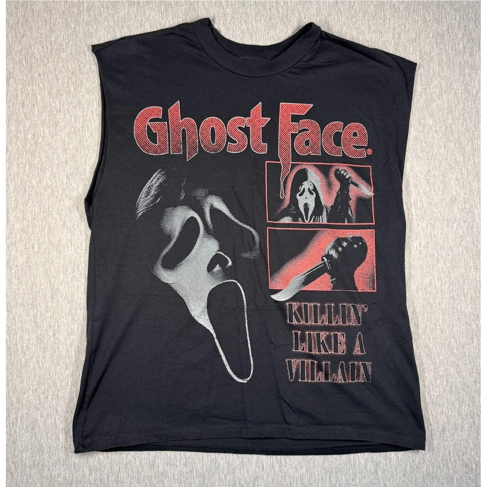 Ghost Face "Killin' Like a Villain" Sleeveless Horror Graphic Tee – Large